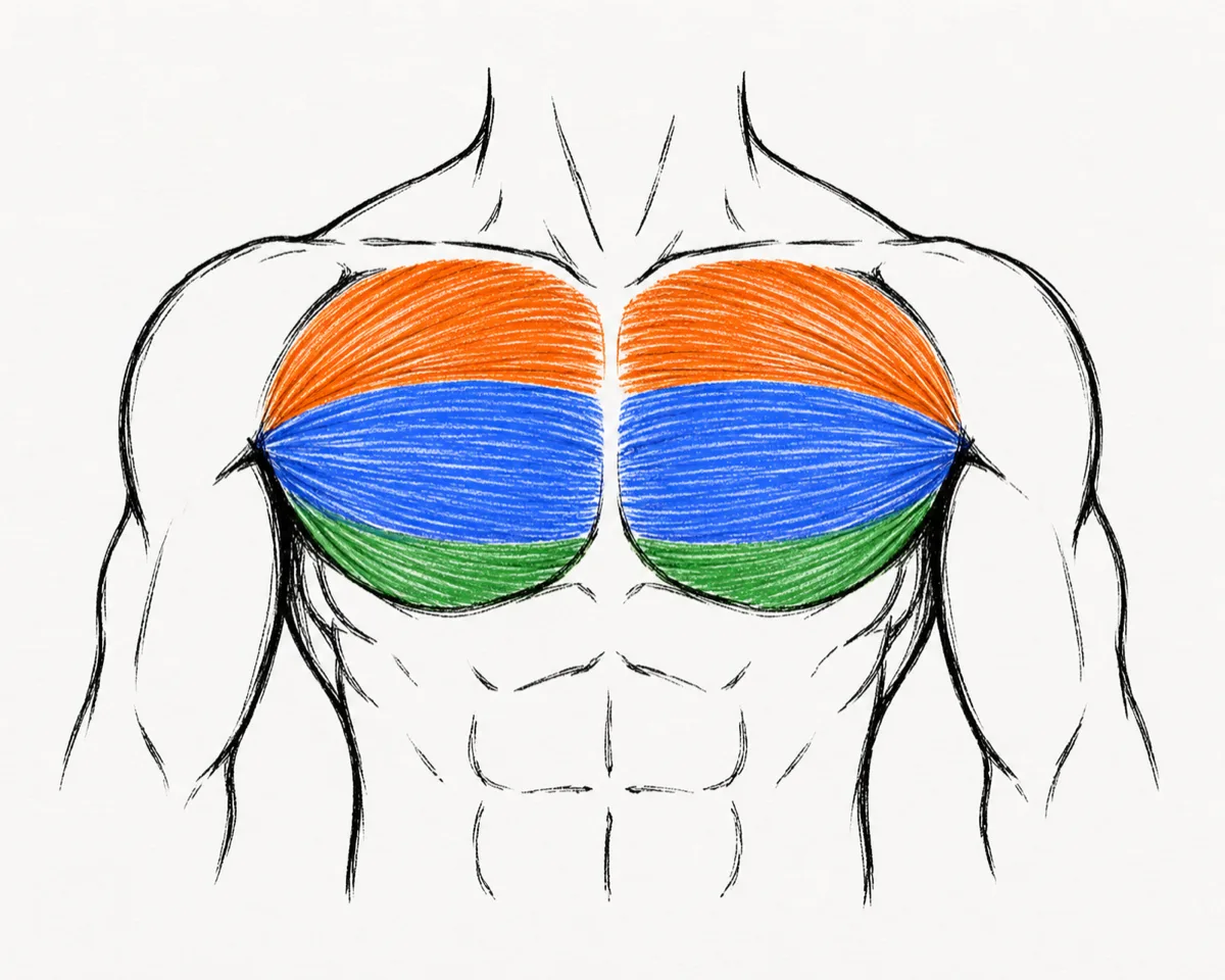 the three chest regions — orange : upper, blue : middle, green : lower