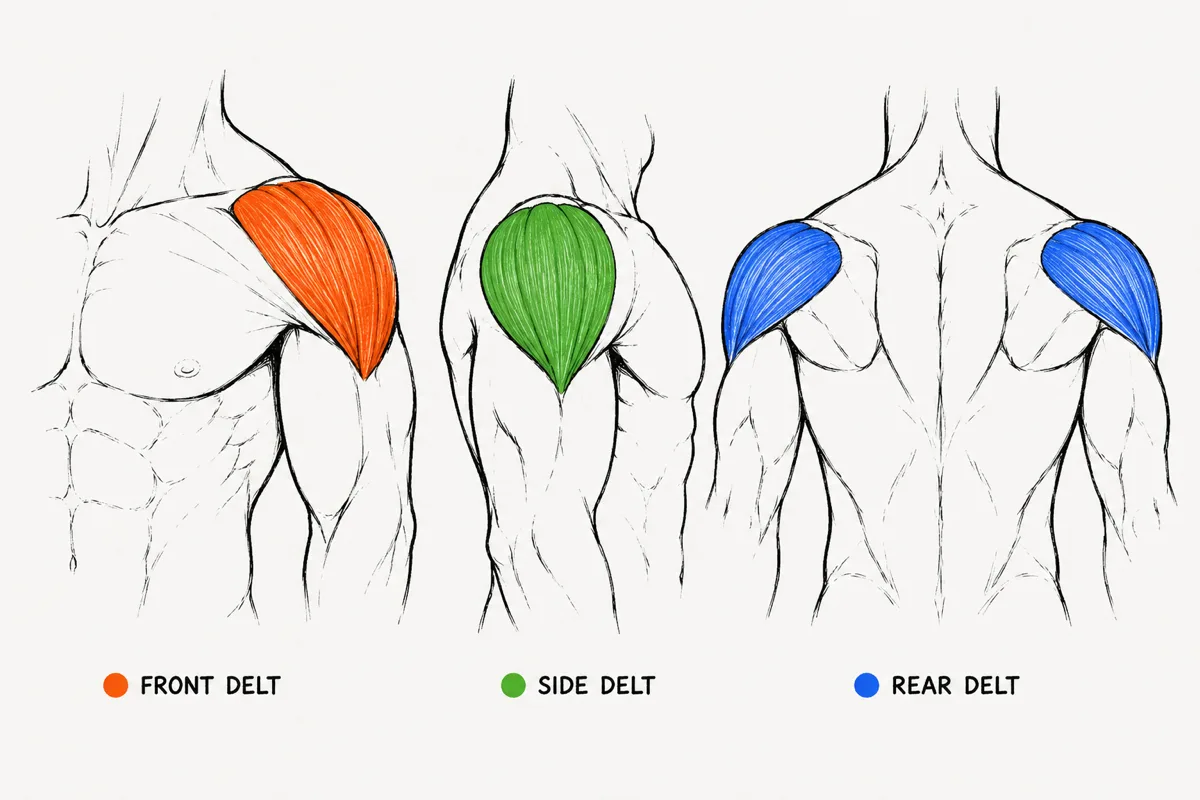 the three heads of the shoulder — front, side, rear