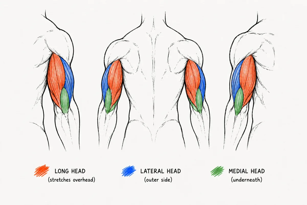 the three heads of the triceps — long, lateral, medial